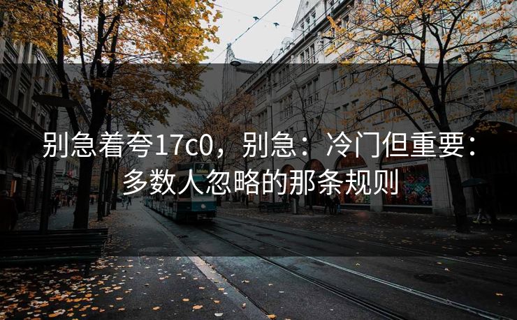 别急着夸17c0，别急：冷门但重要：多数人忽略的那条规则