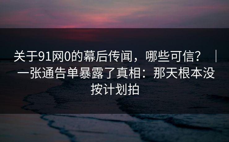 关于91网0的幕后传闻，哪些可信？ ｜ 一张通告单暴露了真相：那天根本没按计划拍