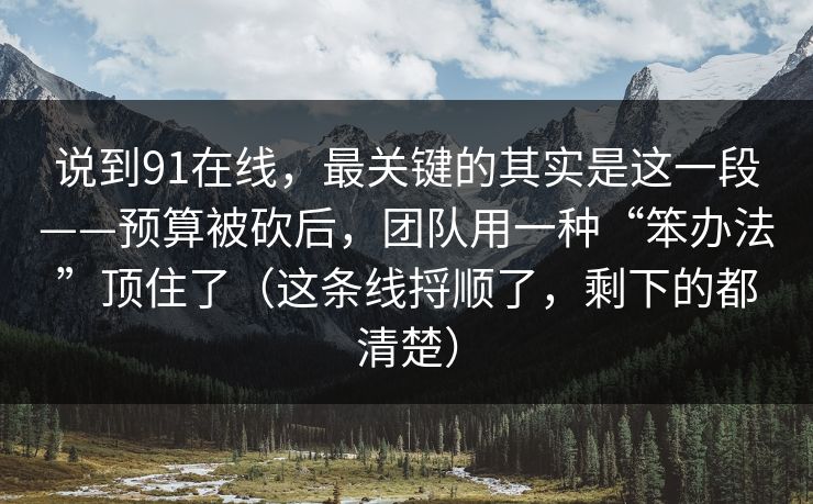 说到91在线，最关键的其实是这一段——预算被砍后，团队用一种“笨办法”顶住了（这条线捋顺了，剩下的都清楚）