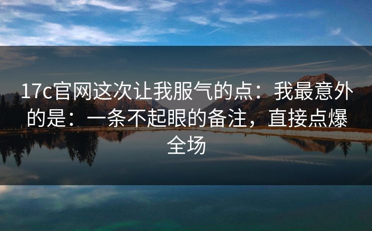 17c官网这次让我服气的点：我最意外的是：一条不起眼的备注，直接点爆全场