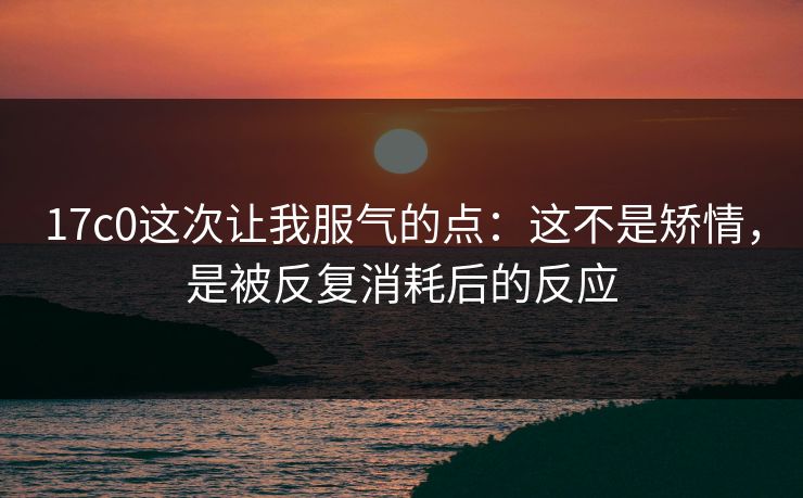 17c0这次让我服气的点:这不是矫情,是被反复消耗后的反应